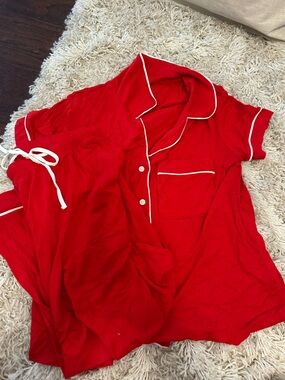 Target Red Short Sleeve Pajama Set with White Piping